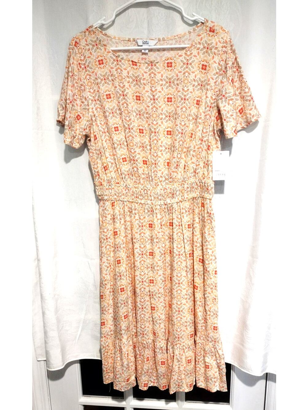 Croft & Barrel Medium Floral Midi Dress Cream Coral Cottage Casual Flowy Summer